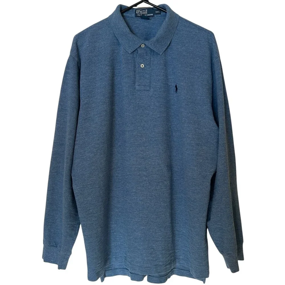 Polo Ralph Lauren long-sleeve heathered blue polo shirt, men's sz XXL
